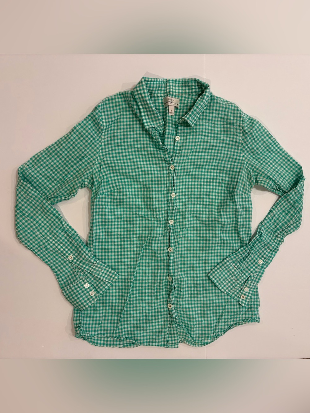 J. Crew Green and White Gingham Perfect Fit Button-Up Shirt 8